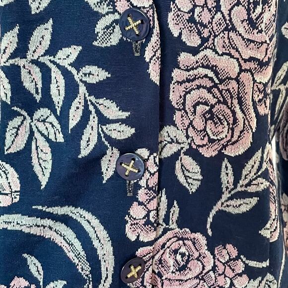 Vintage 80s floral lightweight knit tapestry jacket padded shoulder plus size 16 - Picture 3 of 8